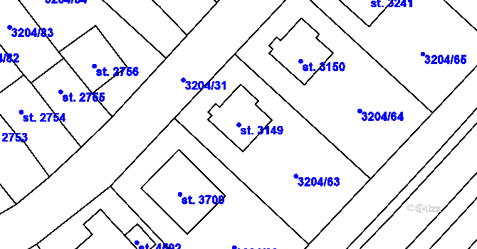Parcela st. 3149 v KÚ Klatovy, Katastrální mapa