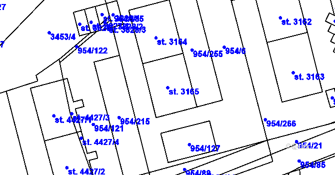 Parcela st. 3165 v KÚ Klatovy, Katastrální mapa