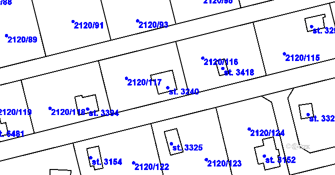 Parcela st. 3240 v KÚ Klatovy, Katastrální mapa