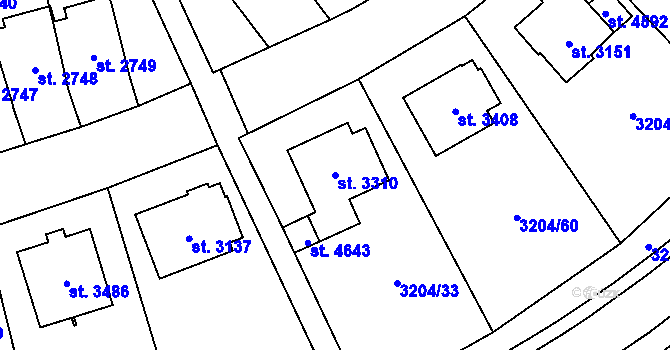 Parcela st. 3310 v KÚ Klatovy, Katastrální mapa