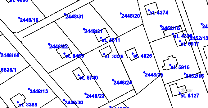 Parcela st. 3336 v KÚ Klatovy, Katastrální mapa
