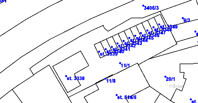 Parcela st. 3339 v KÚ Klatovy, Katastrální mapa