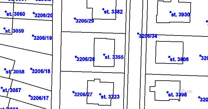 Parcela st. 3355 v KÚ Klatovy, Katastrální mapa