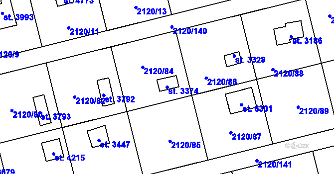 Parcela st. 3374 v KÚ Klatovy, Katastrální mapa