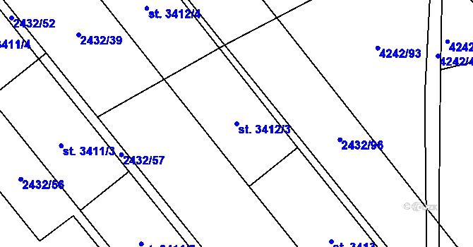 Parcela st. 3412/3 v KÚ Klatovy, Katastrální mapa