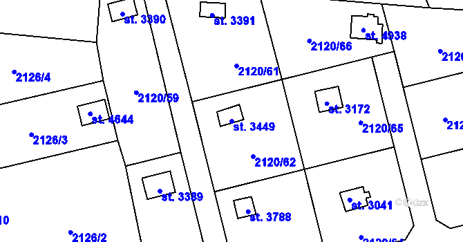Parcela st. 3449 v KÚ Klatovy, Katastrální mapa