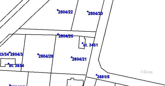 Parcela st. 3451 v KÚ Klatovy, Katastrální mapa