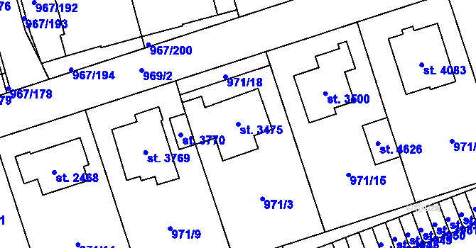 Parcela st. 3475 v KÚ Klatovy, Katastrální mapa