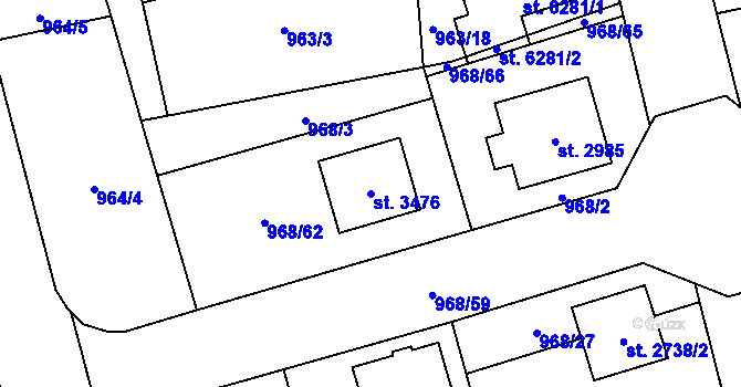 Parcela st. 3476 v KÚ Klatovy, Katastrální mapa