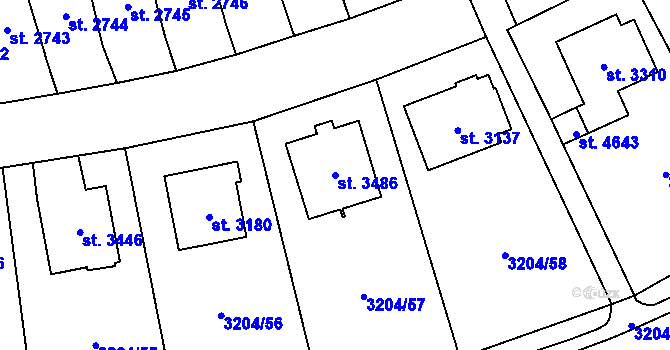 Parcela st. 3486 v KÚ Klatovy, Katastrální mapa