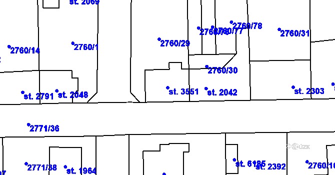 Parcela st. 3551 v KÚ Klatovy, Katastrální mapa