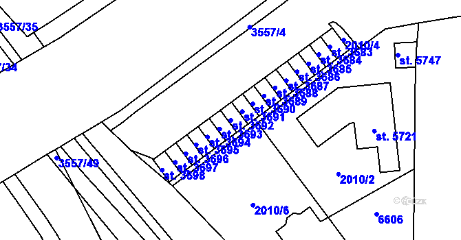 Parcela st. 3692 v KÚ Klatovy, Katastrální mapa