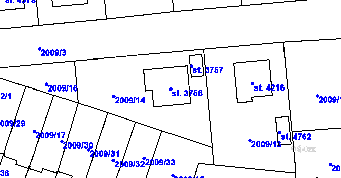 Parcela st. 3756 v KÚ Klatovy, Katastrální mapa