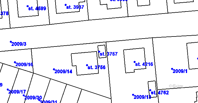 Parcela st. 3757 v KÚ Klatovy, Katastrální mapa
