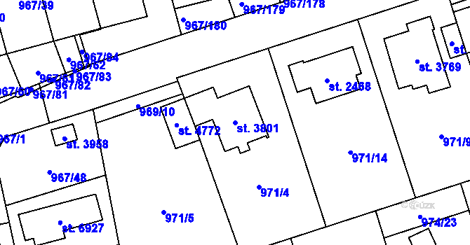 Parcela st. 3801 v KÚ Klatovy, Katastrální mapa