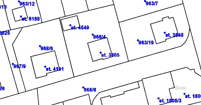 Parcela st. 3805 v KÚ Klatovy, Katastrální mapa