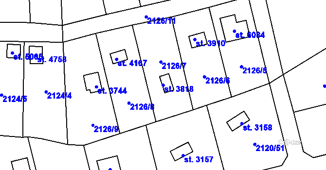 Parcela st. 3818 v KÚ Klatovy, Katastrální mapa