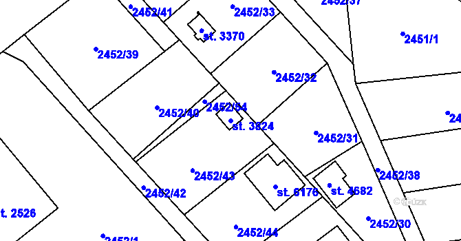 Parcela st. 3824 v KÚ Klatovy, Katastrální mapa