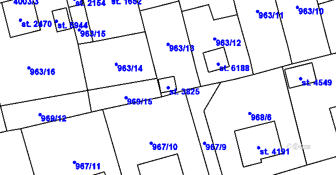 Parcela st. 3825 v KÚ Klatovy, Katastrální mapa