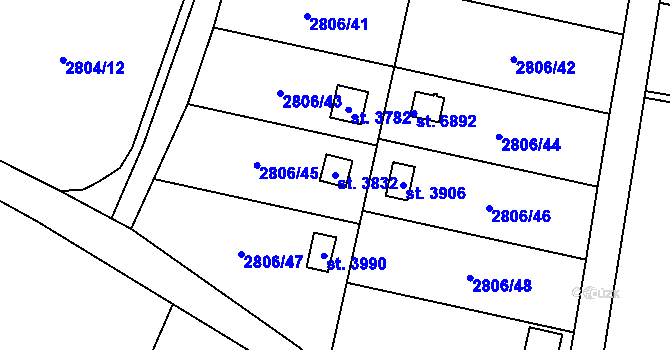 Parcela st. 3832 v KÚ Klatovy, Katastrální mapa