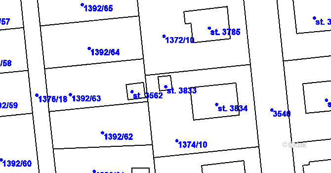 Parcela st. 3833 v KÚ Klatovy, Katastrální mapa