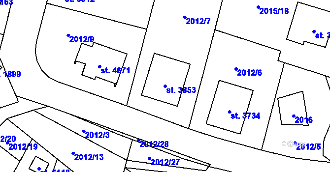 Parcela st. 3853 v KÚ Klatovy, Katastrální mapa
