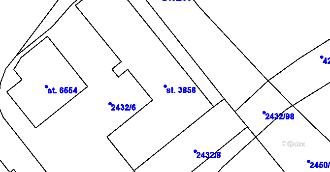 Parcela st. 3858 v KÚ Klatovy, Katastrální mapa