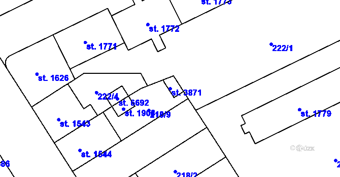 Parcela st. 3871 v KÚ Klatovy, Katastrální mapa