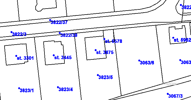 Parcela st. 3875 v KÚ Klatovy, Katastrální mapa