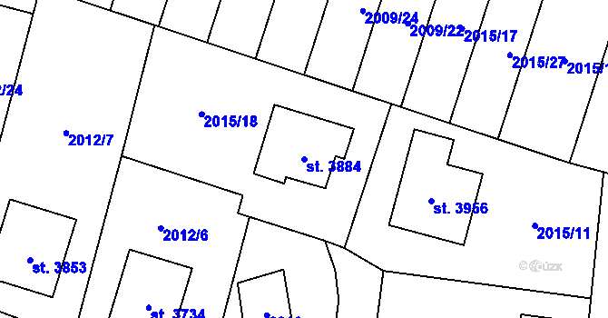 Parcela st. 3884 v KÚ Klatovy, Katastrální mapa