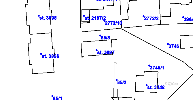 Parcela st. 3897 v KÚ Klatovy, Katastrální mapa