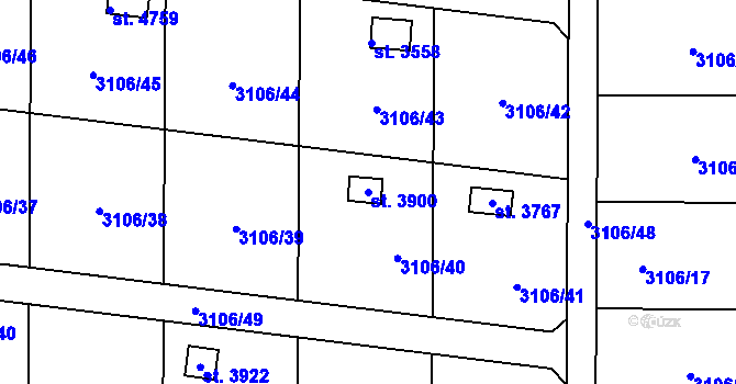 Parcela st. 3900 v KÚ Klatovy, Katastrální mapa