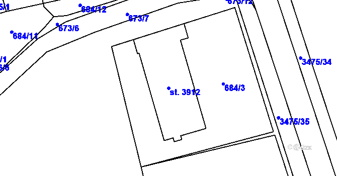 Parcela st. 3912 v KÚ Klatovy, Katastrální mapa