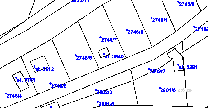 Parcela st. 3940 v KÚ Klatovy, Katastrální mapa