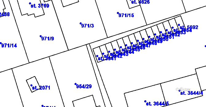 Parcela st. 3942 v KÚ Klatovy, Katastrální mapa