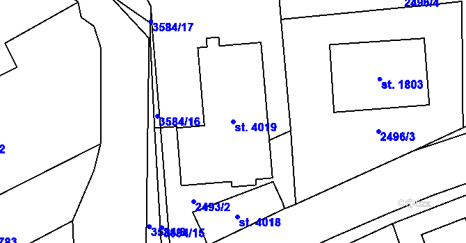 Parcela st. 4019 v KÚ Klatovy, Katastrální mapa