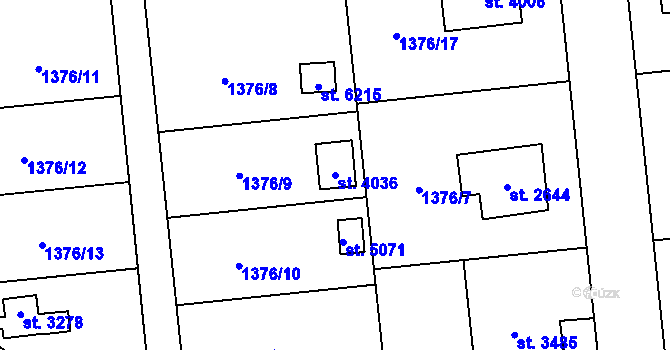 Parcela st. 4036 v KÚ Klatovy, Katastrální mapa