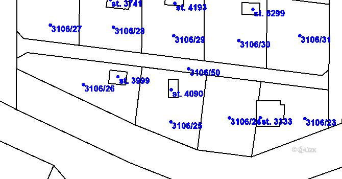 Parcela st. 4090 v KÚ Klatovy, Katastrální mapa