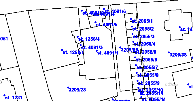 Parcela st. 4091/1 v KÚ Klatovy, Katastrální mapa