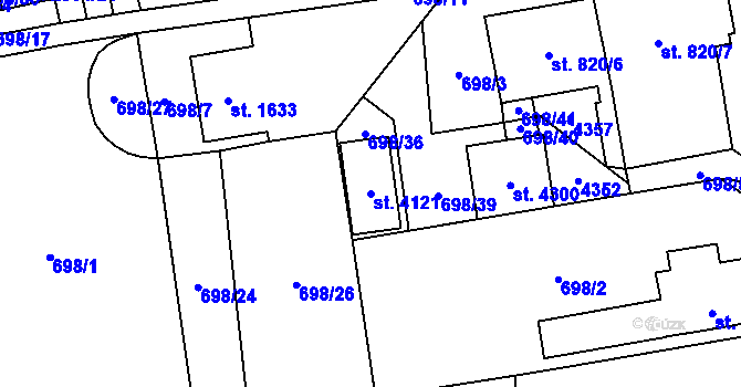 Parcela st. 4121 v KÚ Klatovy, Katastrální mapa