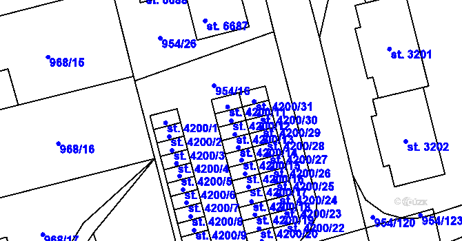 Parcela st. 4200/12 v KÚ Klatovy, Katastrální mapa