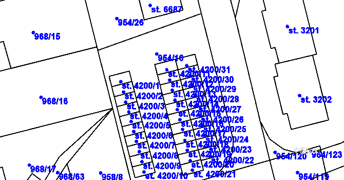 Parcela st. 4200/13 v KÚ Klatovy, Katastrální mapa