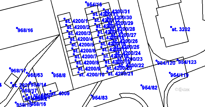 Parcela st. 4200/18 v KÚ Klatovy, Katastrální mapa