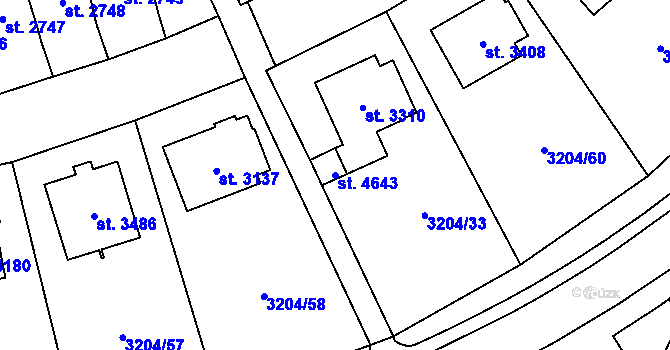 Parcela st. 4643 v KÚ Klatovy, Katastrální mapa