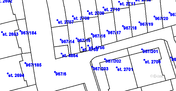 Parcela st. 4756 v KÚ Klatovy, Katastrální mapa