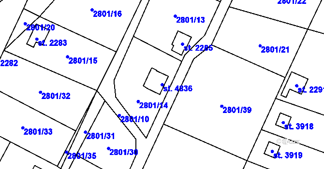 Parcela st. 4836 v KÚ Klatovy, Katastrální mapa