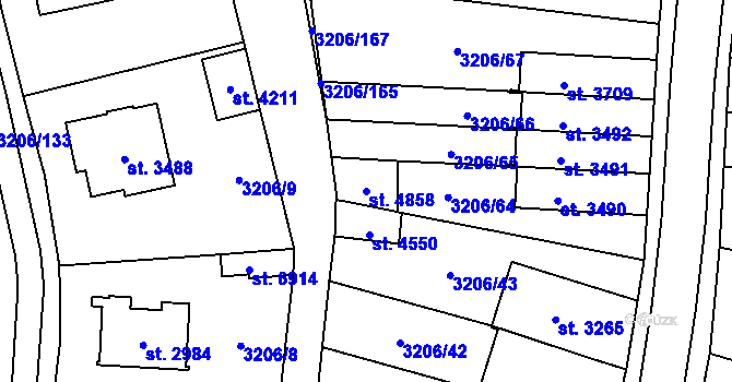 Parcela st. 4858 v KÚ Klatovy, Katastrální mapa