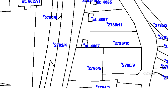 Parcela st. 4867 v KÚ Klatovy, Katastrální mapa