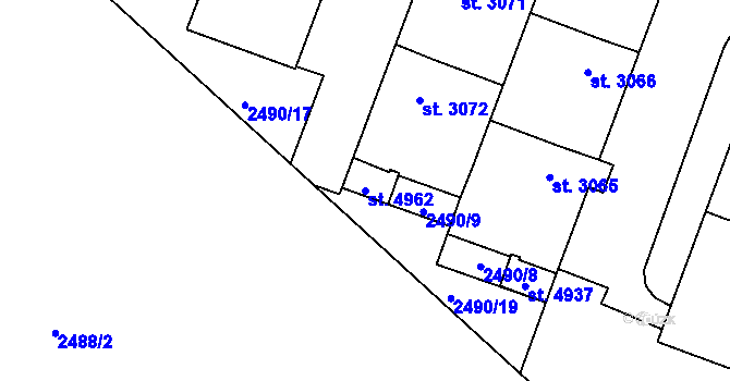 Parcela st. 4962 v KÚ Klatovy, Katastrální mapa