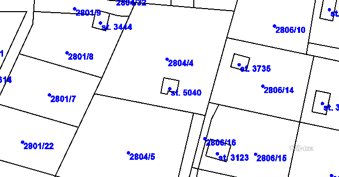 Parcela st. 5040 v KÚ Klatovy, Katastrální mapa